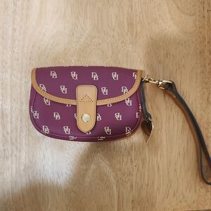 Dooney & Bourke Plum and Tan Logo Wristlet